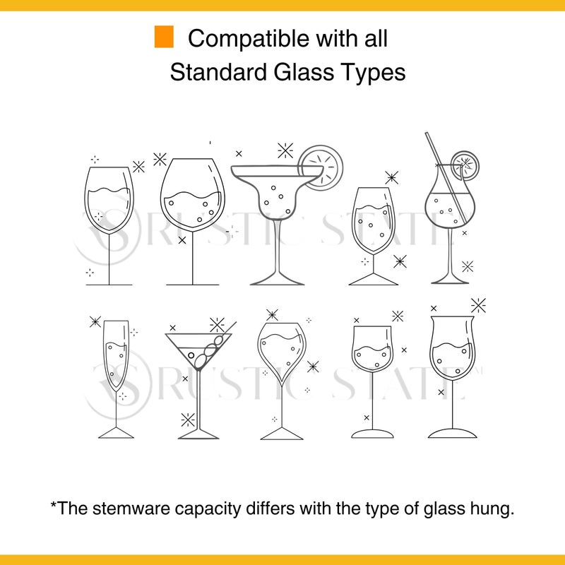 Rustic State Vigo 4 Sectional Adjustable Under Cabinet Mount Wood Stemware Rack Hanging Shelf Glassware Holder Bar Organizer with up to 12 Wine Glass Storage 12 Inch Deep Black - Image 5